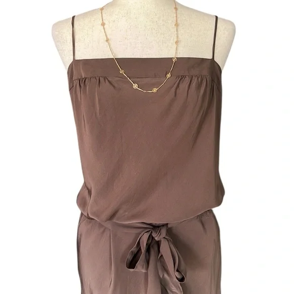 BCBGMAX Brown Silk Slip Dress with Belt - Picture 10 of 11